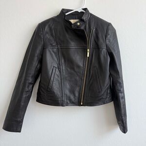 Michael Kors Black Leather Jacket with Gold Accents